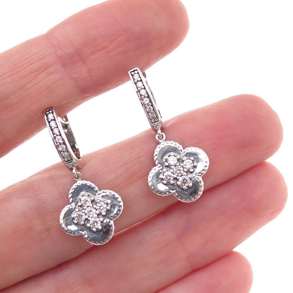 Chateau D’Argent 925 Sterling Silver Round-Cut C Z Floral Dangle Earrings